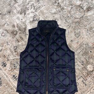 J. Crew Tartan Navy and Green Plaid Puffer Vest